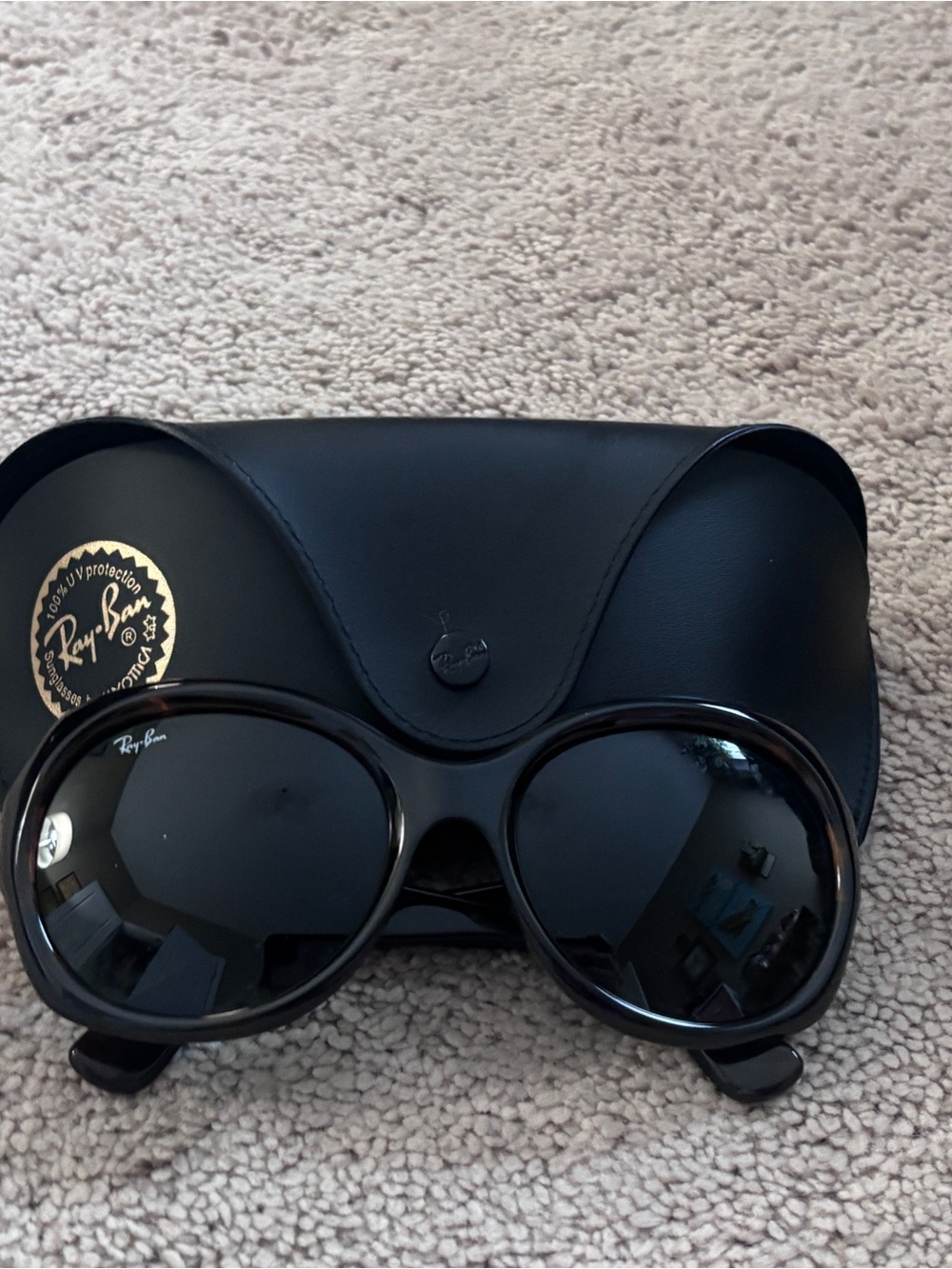 Ray-Ban Black Oversized Round Sunglasses with Black Case